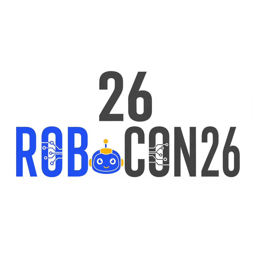 AI Design for Create a simple yet eye-catching logo design featuring the name "ROBOCON26." The logo should be clean and modern, with a futuristic or tech-inspired style that reflects innovation and robotics. Use bold, readable typography and incorporate subtle graphic elements or shapes that suggest robotics or technology without overwhelming the design. Keep the color palette minimal but striking to ensure the logo stands out and remains versatile for various uses.Add with cute mascot