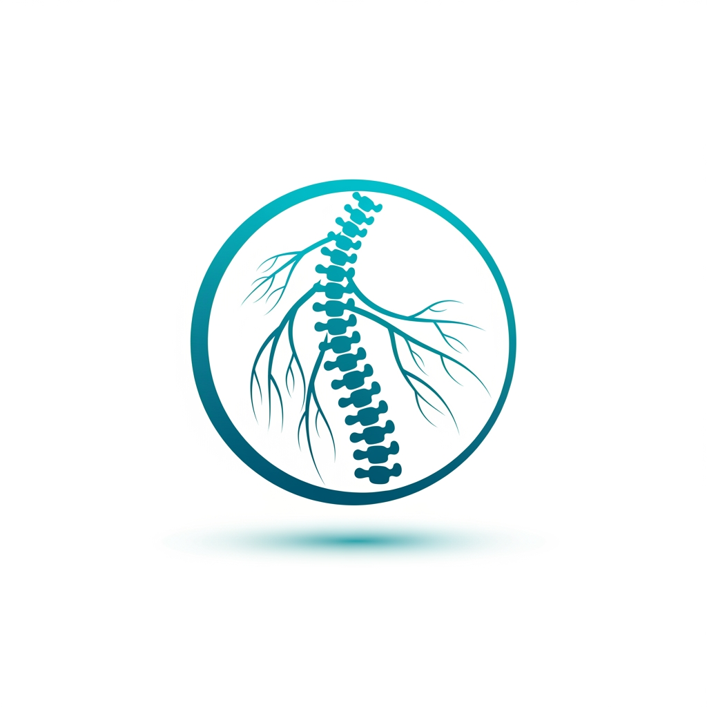 AI Design for Create a unique Pain Physician logo icon only, no text. Use an abstract spine + nerve pathway symbol forming a protective medical circle. Premium hospital style, teal blue gradient, clean vector design, minimal, modern, professional, white background, soft medical glow, high-resolution logo, no letters, no words, no mockup.