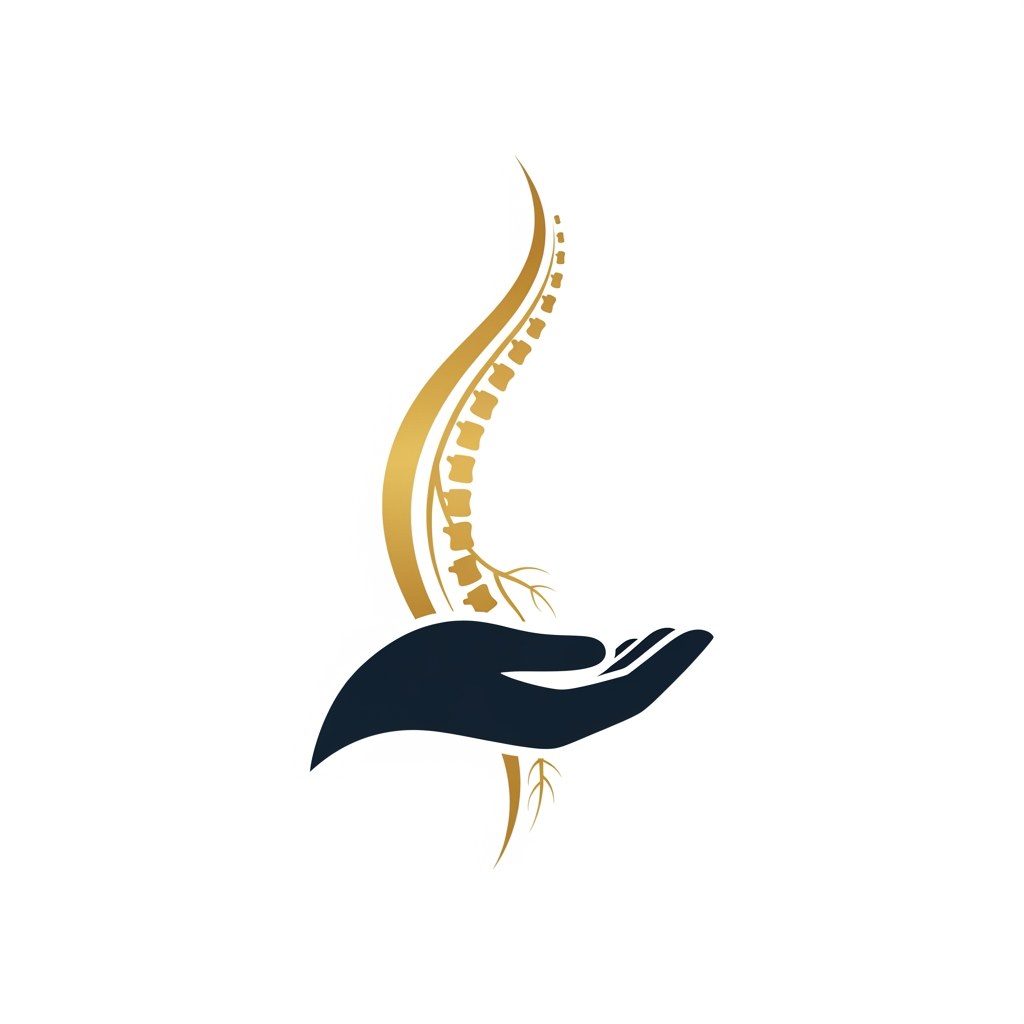 AI Design for Create a text-free Pain Physician logo icon. Minimal vector symbol combining a spine curve, nerve line, and healing hand, representing pain relief and mobility. Premium medical style, clean geometry, smooth curves, gold + deep navy/black, luxury healthcare branding, transparent background, high resolution, no text, no mockup.