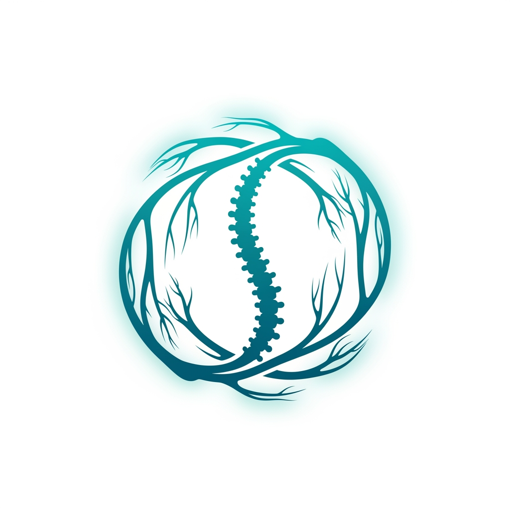 AI Design for Create a unique Pain Physician logo icon only, no text. Use an abstract spine + nerve pathway symbol forming a protective medical circle. Premium hospital style, teal blue gradient, clean vector design, minimal, modern, professional, white background, soft medical glow, high-resolution logo, no letters, no words, no mockup.