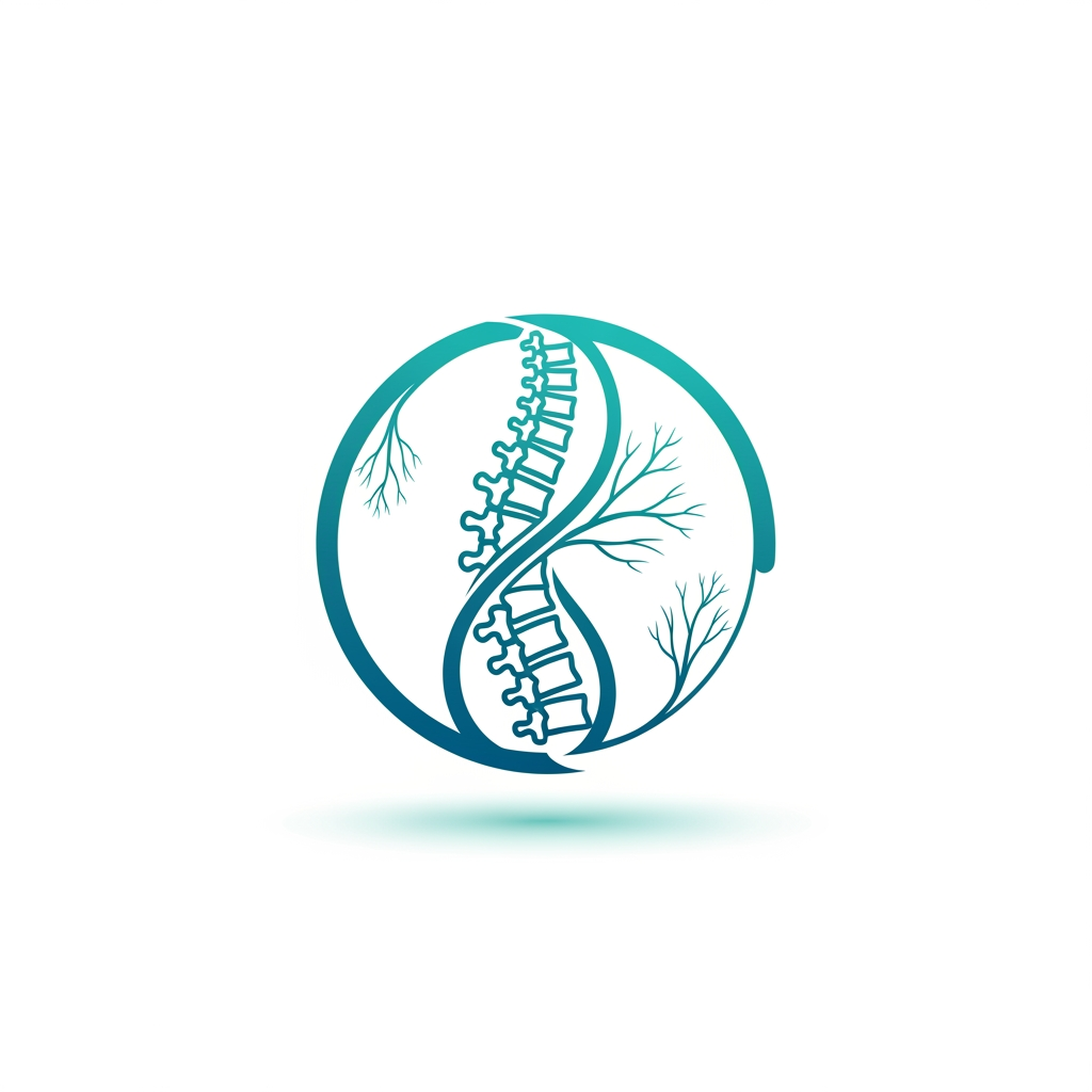 AI Design for Create a unique Pain Physician logo icon only, no text. Use an abstract spine + nerve pathway symbol forming a protective medical circle. Premium hospital style, teal blue gradient, clean vector design, minimal, modern, professional, white background, soft medical glow, high-resolution logo, no letters, no words, no mockup.