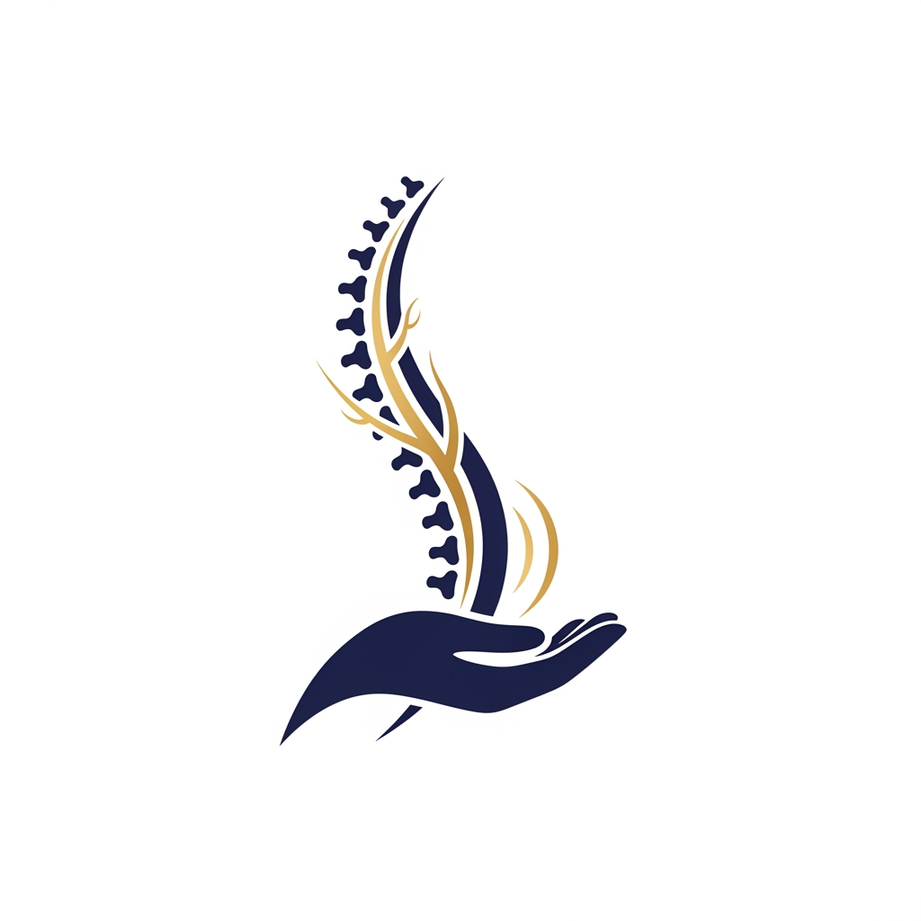 AI Design for Create a text-free Pain Physician logo icon. Minimal vector symbol combining a spine curve, nerve line, and healing hand, representing pain relief and mobility. Premium medical style, clean geometry, smooth curves, gold + deep navy/black, luxury healthcare branding, transparent background, high resolution, no text, no mockup.