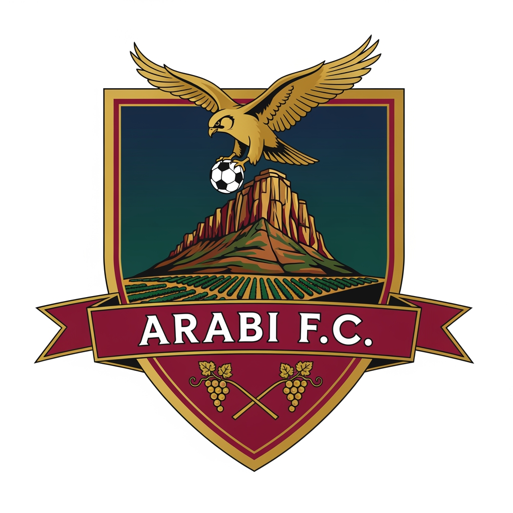 AI Design for un escudo de futbol basado en el pueblo de yecla llamado arabi f.c con un arte caracteristico del pueblo que sea expectacular y apto para un equipo de primera division