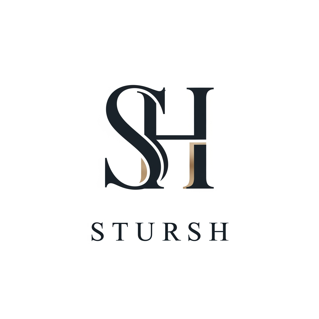 AI Design for Design a luxury fashion brand monogram logo for "STURSH", combining the letters S and H into one elegant intertwined symbol, similar to high-end designer brands. , premium serif typography, sophisticated letter fusion, luxury clothing brand aesthetic, clean vector logo, timeless, iconic, modern fashion house identity, suitable for labels, packaging and storefronts.