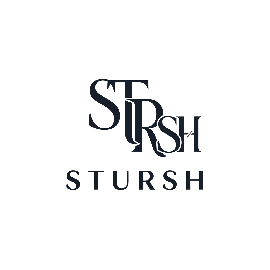AI Design for Design a luxury fashion brand monogram logo for "STURSH", combining the letters STURSH one elegant intertwined symbol, similar to high-end designer brands. , premium serif typography, sophisticated letter fusion, luxury clothing brand aesthetic, clean vector logo, timeless, iconic, modern fashion house identity, suitable for labels, packaging and storefronts.