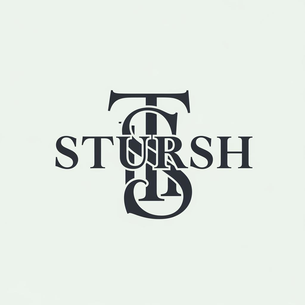 AI Design for Design a luxury fashion brand monogram logo for "STURSH", combining the letters STURSH one elegant intertwined symbol, similar to high-end designer brands. , premium serif typography, sophisticated letter fusion, luxury clothing brand aesthetic, clean vector logo, timeless, iconic, modern fashion house identity, suitable for labels, packaging and storefronts.