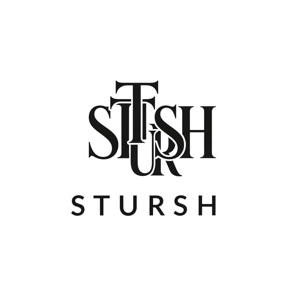 AI Design for Design a luxury fashion brand monogram logo for "STURSH", combining the letters STURSH one elegant intertwined symbol, similar to high-end designer brands. , premium serif typography, sophisticated letter fusion, luxury clothing brand aesthetic, clean vector logo, timeless, iconic, modern fashion house identity, suitable for labels, packaging and storefronts.