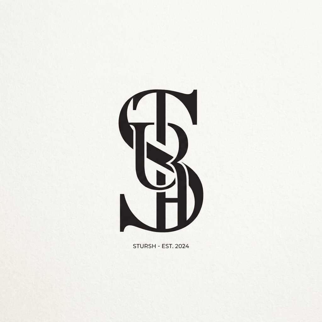 AI Design for Design a luxury minimalist monogram logo for STURSH, where the entire word STURSH is cleverly integrated into a single elegant lettermark, premium fashion brand, clean vector style