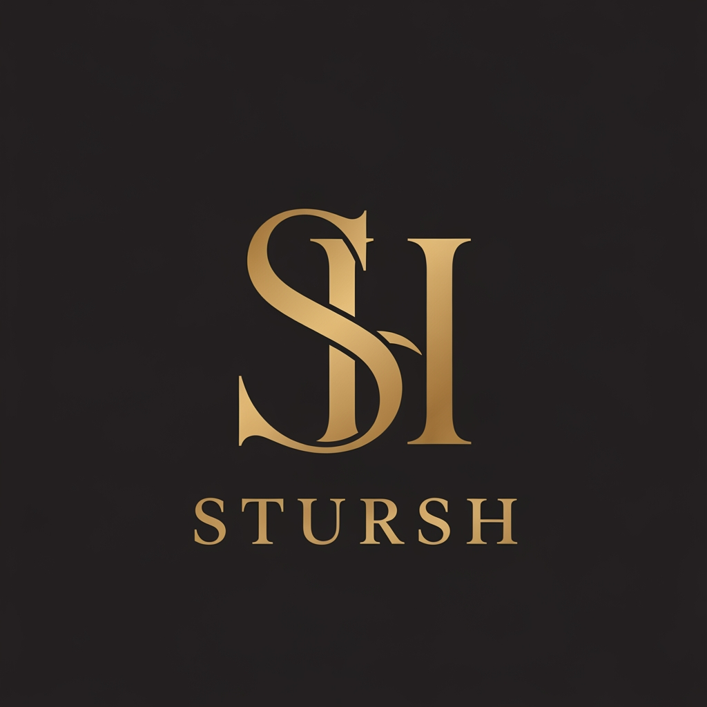 AI Design for Design a luxury fashion brand monogram logo for "STURSH", combining the letters S and H into one elegant intertwined symbol, similar to high-end designer brands. , premium serif typography, sophisticated letter fusion, luxury clothing brand aesthetic, clean vector logo, timeless, iconic, modern fashion house identity, suitable for labels, packaging and storefronts.