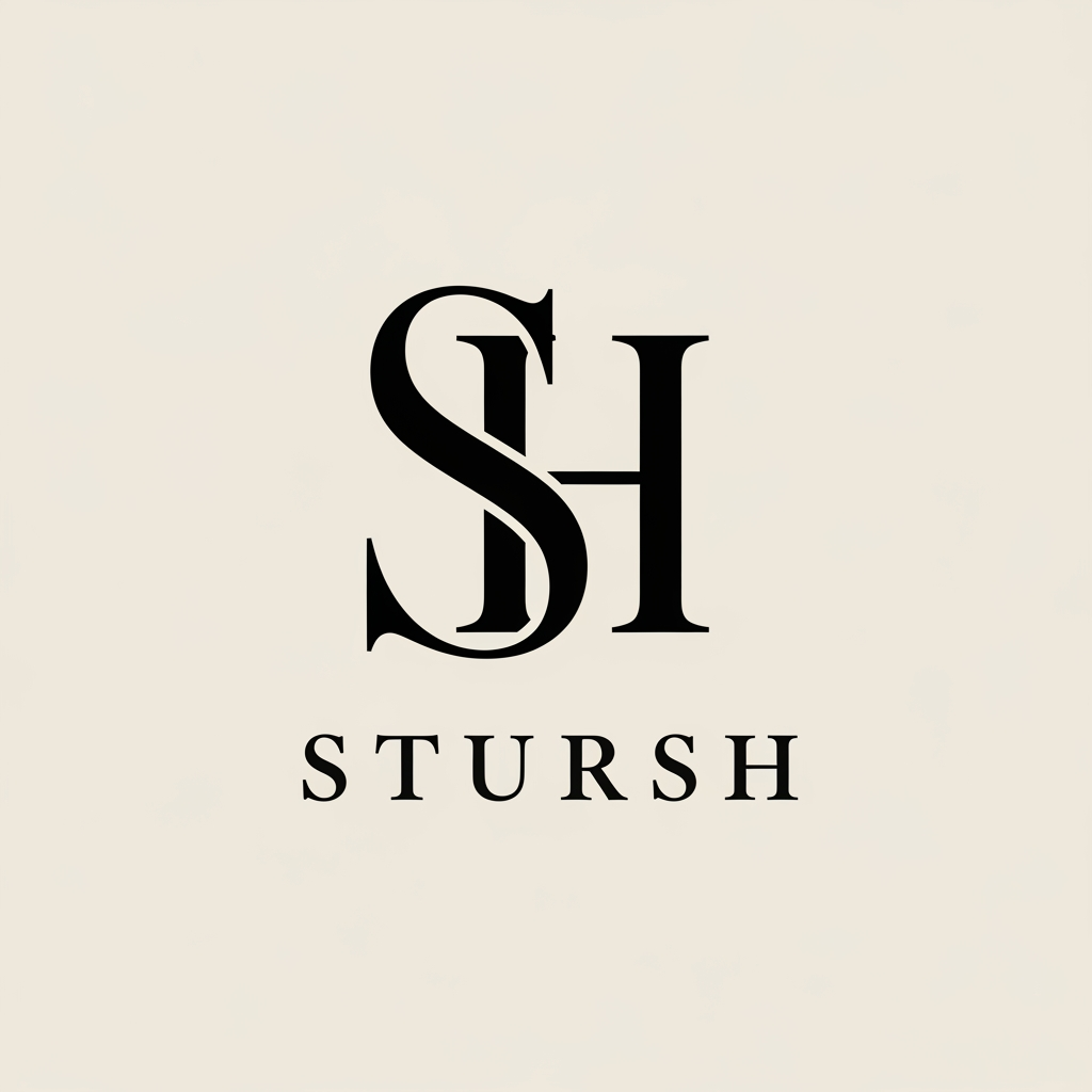 AI Design for Design a luxury fashion brand monogram logo for "STURSH", combining the letters S and H into one elegant intertwined symbol, similar to high-end designer brands. , premium serif typography, sophisticated letter fusion, luxury clothing brand aesthetic, clean vector logo, timeless, iconic, modern fashion house identity, suitable for labels, packaging and storefronts.