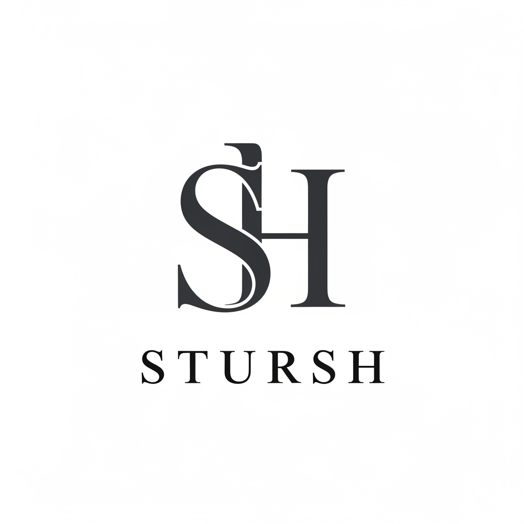 AI Design for Design a luxury fashion brand monogram logo for "STURSH", combining the letters S and H into one elegant intertwined symbol, similar to high-end designer brands. , premium serif typography, sophisticated letter fusion, luxury clothing brand aesthetic, clean vector logo, timeless, iconic, modern fashion house identity, suitable for labels, packaging and storefronts.