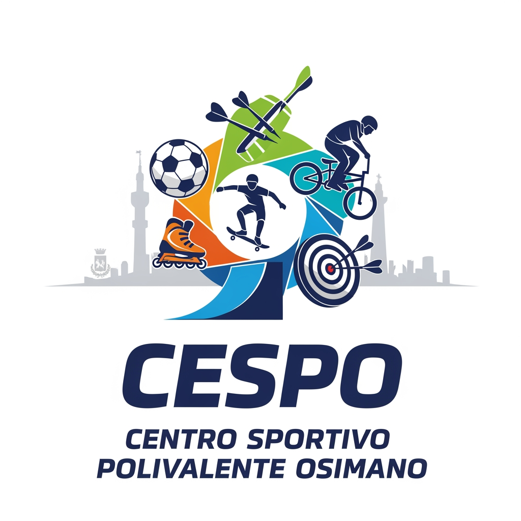 AI Design for mi serve un logo per una struttura sportiva. il nome è CESPO (CENTRO SPORTIVO POLIVALENTE OSIMANO) dove all'interno facciamo calcio a5, scuola calcio per bambini, skate, bmx ,rollerblade e freccette steel e soft