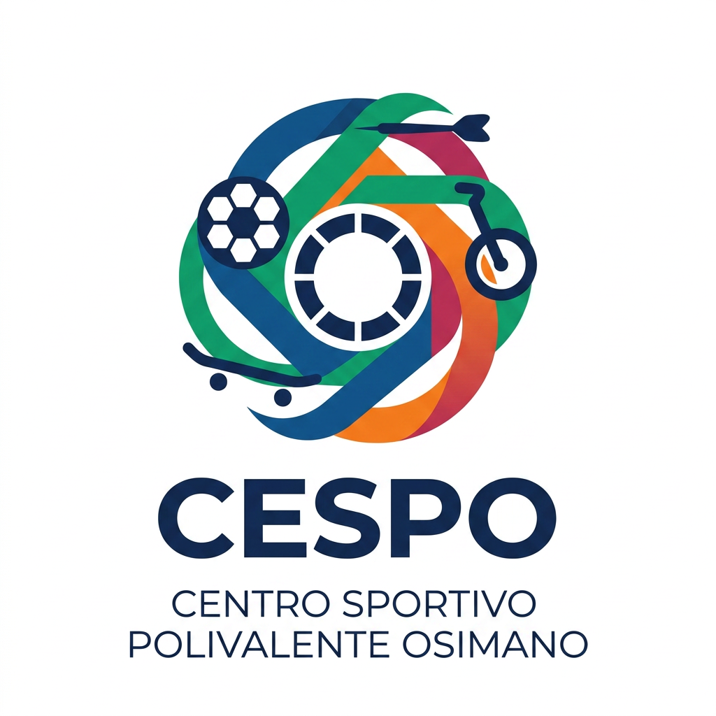 AI Design for mi generi un LOGO minimal (semplice e di impatto)  per una struttura sportiva. il nome è CESPO (CENTRO SPORTIVO POLIVALENTE OSIMANO) dove all'interno facciamo calcio a5, scuola calcio per bambini, skate, bmx ,rollerblade e freccette steel e soft