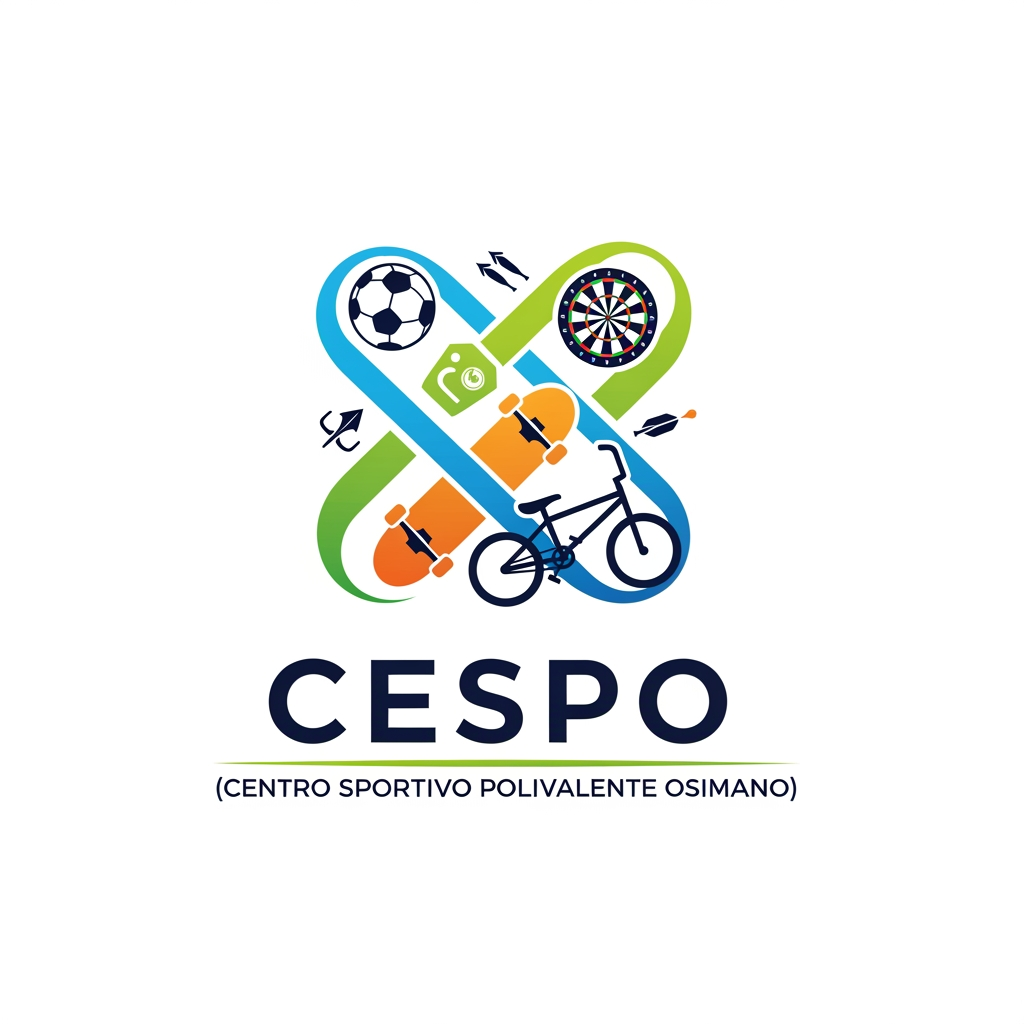 AI Design for mi serve un logo per una struttura sportiva. il nome è CESPO (CENTRO SPORTIVO POLIVALENTE OSIMANO) dove all'interno facciamo calcio a5, scuola calcio per bambini, skate, bmx ,rollerblade e freccette steel e soft.