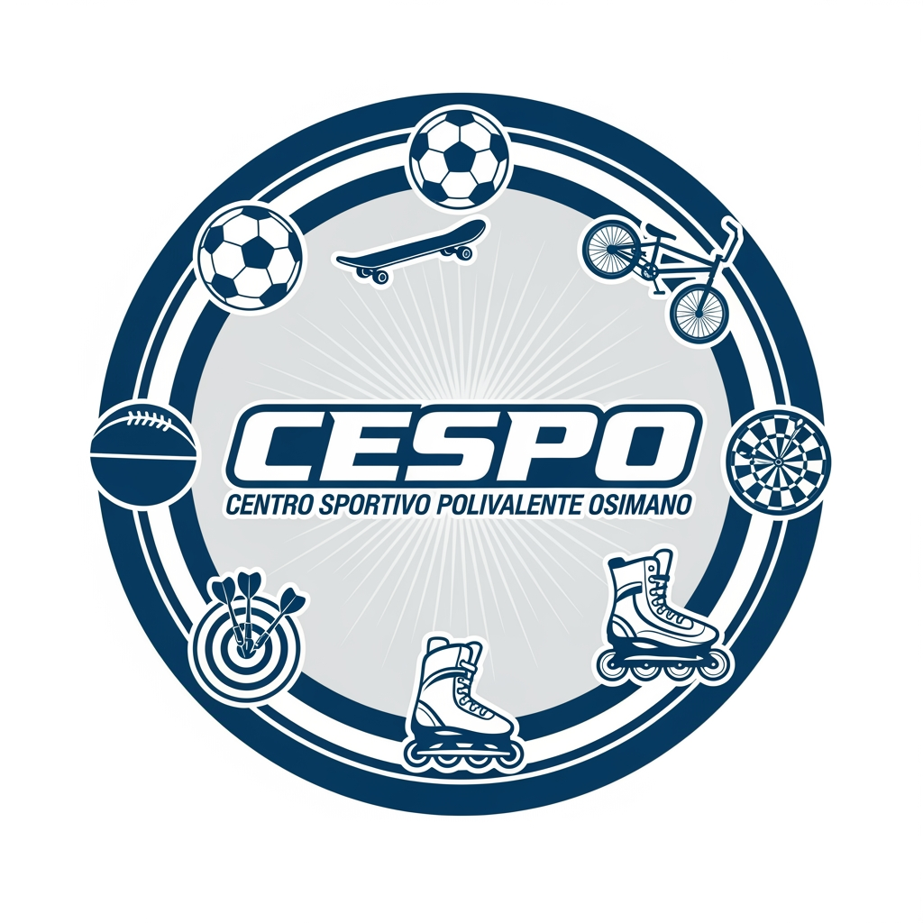 AI Design for mi serve un logo per una struttura sportiva. il nome è CESPO (CENTRO SPORTIVO POLIVALENTE OSIMANO) dove all'interno facciamo calcio a5, scuola calcio per bambini, skate, bmx ,rollerblade e freccette steel e soft.