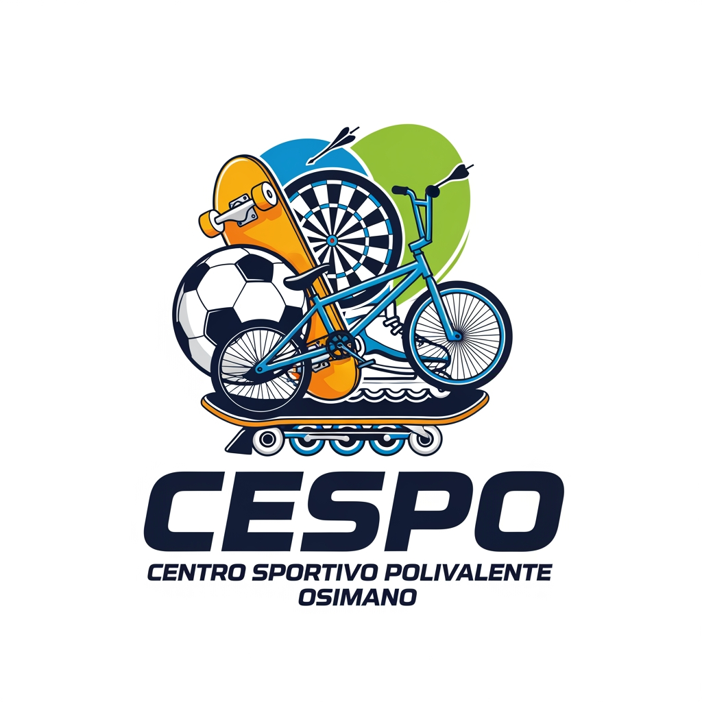 AI Design for mi serve un logo per una struttura sportiva. il nome è CESPO (CENTRO SPORTIVO POLIVALENTE OSIMANO) dove all'interno facciamo calcio a5, scuola calcio per bambini, skate, bmx ,rollerblade e freccette steel e soft