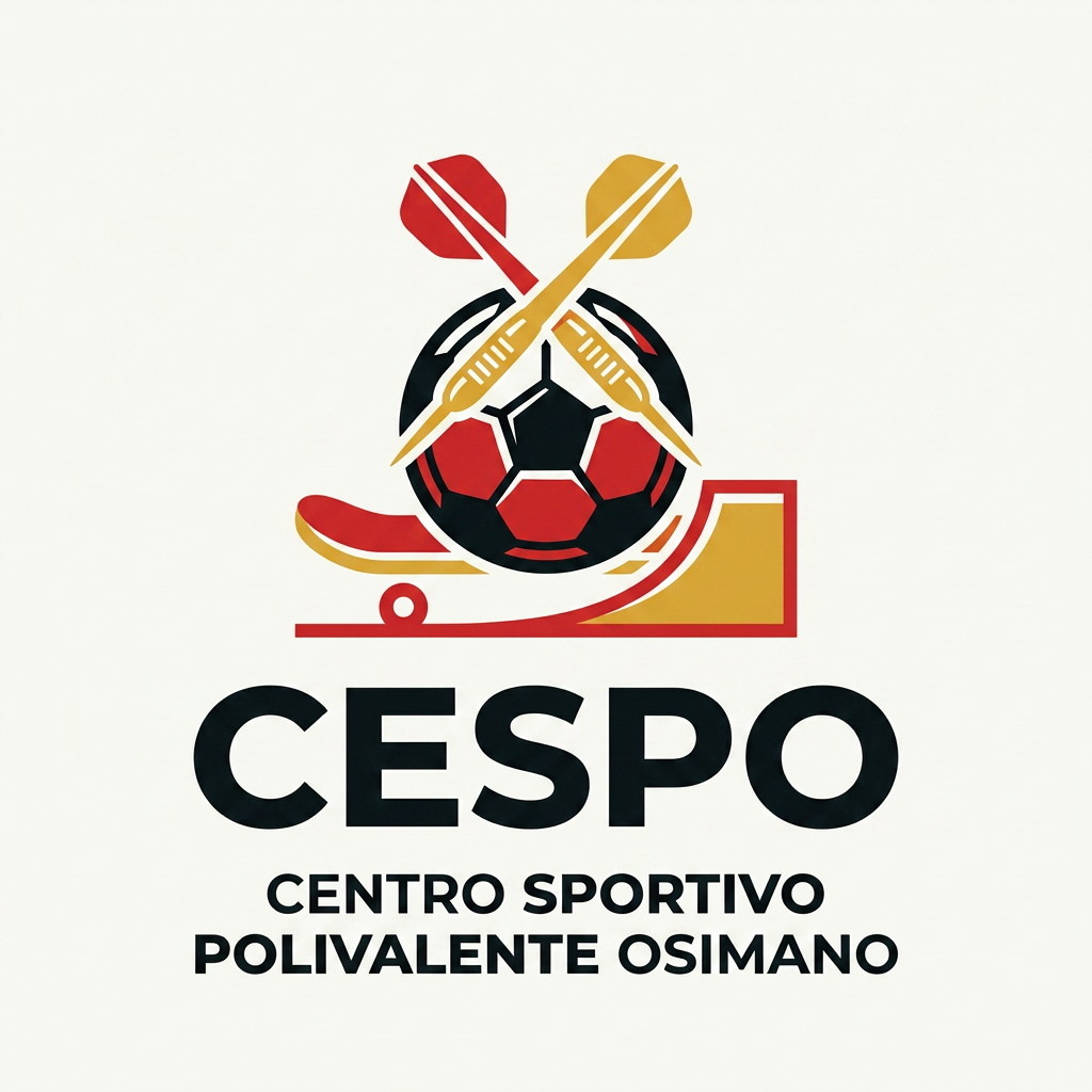AI Design for mi generi un LOGO minimal (semplice e di impatto) per una struttura sportiva. il nome è CESPO (CENTRO SPORTIVO POLIVALENTE OSIMANO) dove all'interno facciamo calcio a5, scuola calcio per bambini, skate, bmx ,rollerblade e freccette steel e soft. lo sorto primario è il calcio a 5 ..poi skate,bmx e infine le freccette. usiamo i colori giallo rosso insieme al panna/bianco e nero