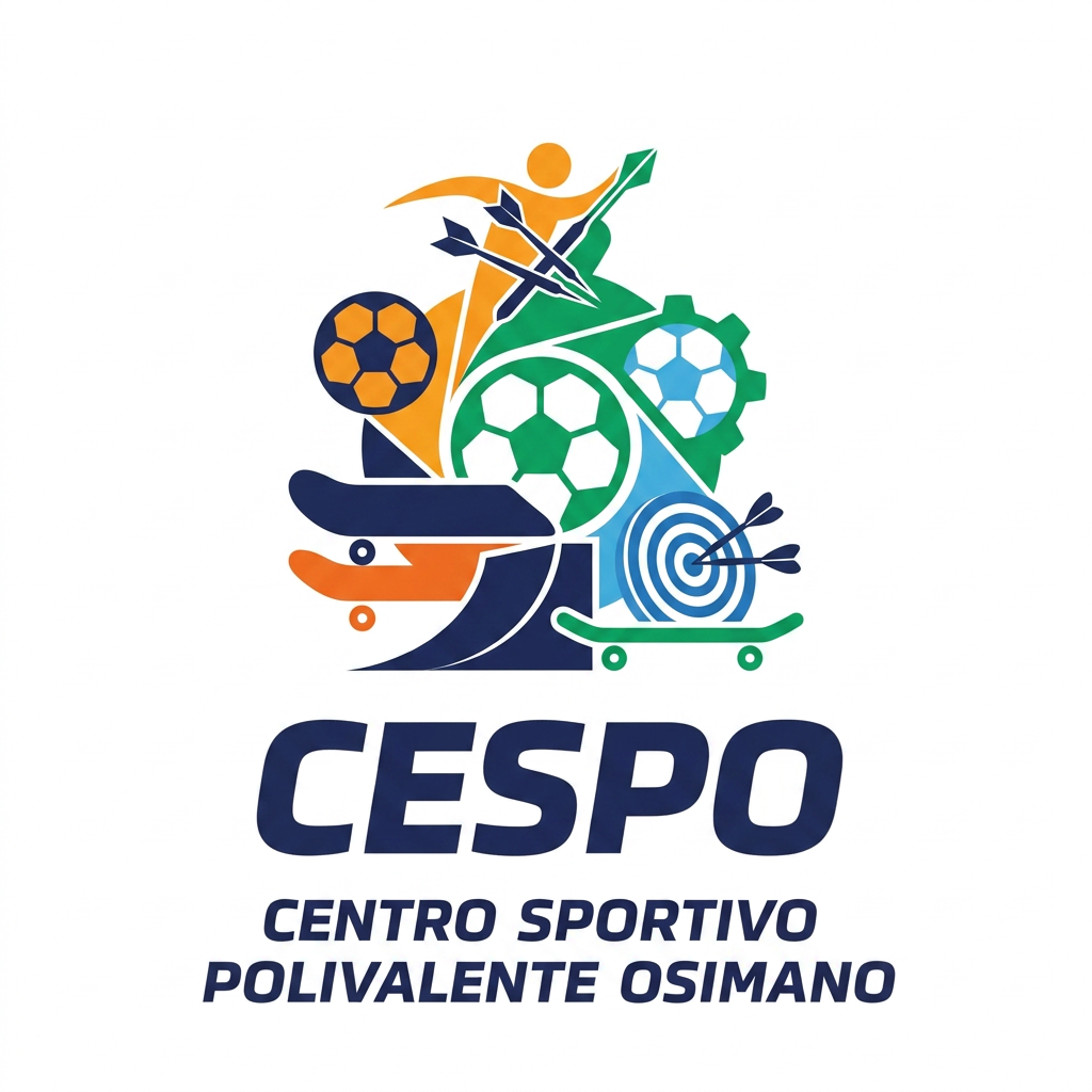 AI Design for mi generi un LOGO minimal (semplice e di impatto)  per una struttura sportiva. il nome è CESPO (CENTRO SPORTIVO POLIVALENTE OSIMANO) dove all'interno facciamo calcio a5, scuola calcio per bambini, skate, bmx ,rollerblade e freccette steel e soft