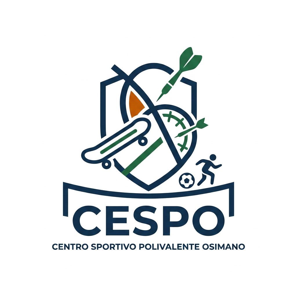 AI Design for mi generi un LOGO minimal (semplice e di impatto)  per una struttura sportiva. il nome è CESPO (CENTRO SPORTIVO POLIVALENTE OSIMANO) dove all'interno facciamo calcio a5, scuola calcio per bambini, skate, bmx ,rollerblade e freccette steel e soft