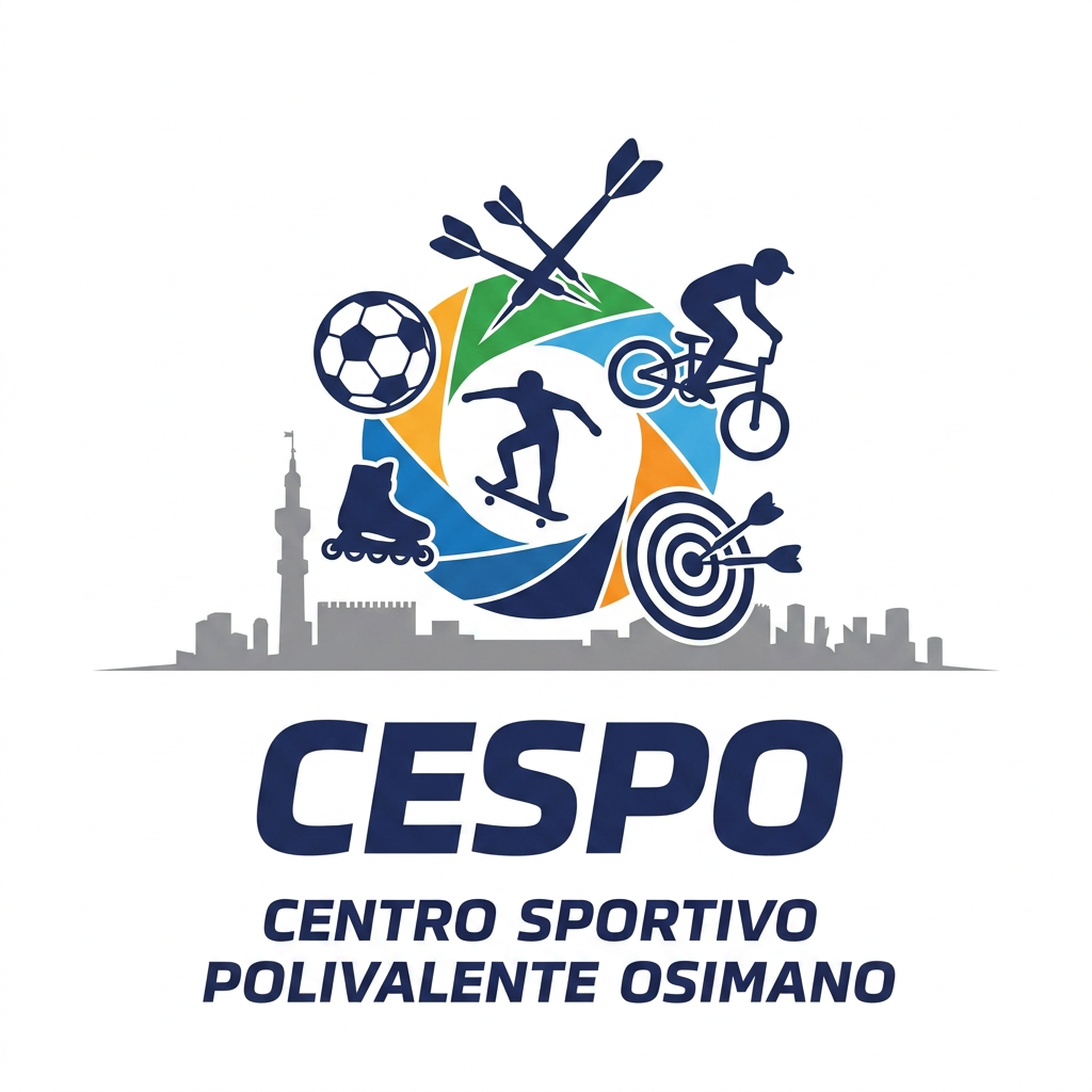 AI Design for mi generi un LOGO minimal (semplice e di impatto)  per una struttura sportiva. il nome è CESPO (CENTRO SPORTIVO POLIVALENTE OSIMANO) dove all'interno facciamo calcio a5, scuola calcio per bambini, skate, bmx ,rollerblade e freccette steel e soft