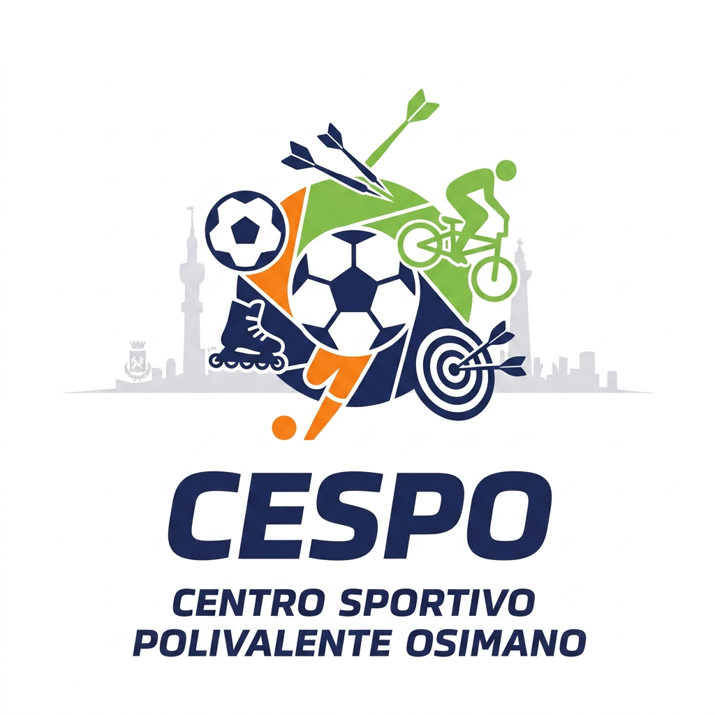 AI Design for mi generi un LOGO minimal (semplice e di impatto)  per una struttura sportiva. il nome è CESPO (CENTRO SPORTIVO POLIVALENTE OSIMANO) dove all'interno facciamo calcio a5, scuola calcio per bambini, skate, bmx ,rollerblade e freccette steel e soft. lo sorto primario è il calcio a 5 ..poi skate,bmx e infine le freccette