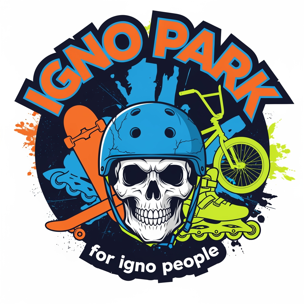 AI Design for VORREI LAVORARE A RESTYLING DELL'IGNOPARK DI OSIMO(AN) hai modo di vedere il logo attuame e modificarlo? è un teschio con scritto IGNO PARK "for igno people" ....vorrei incentrarlo su sport rotellistici e non solo skate (skate,bmx rollerblade)