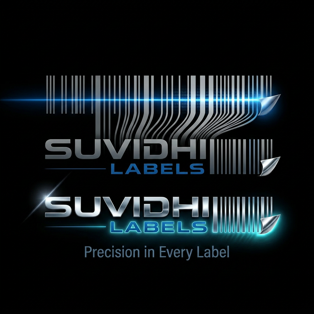 AI Design for 0–2 sec
Black background
Barcode lines animate in.
2–4 sec
Blue scanner light scans across the barcode.
4–6 sec
Barcode transforms into the full SUVIDHI LABELS logo.
6–8 sec
Metallic shine sweeps across the logo.
8–10 sec
Blue glow appears.
Tagline fades in:
Precision in Every Label
Fade to black.