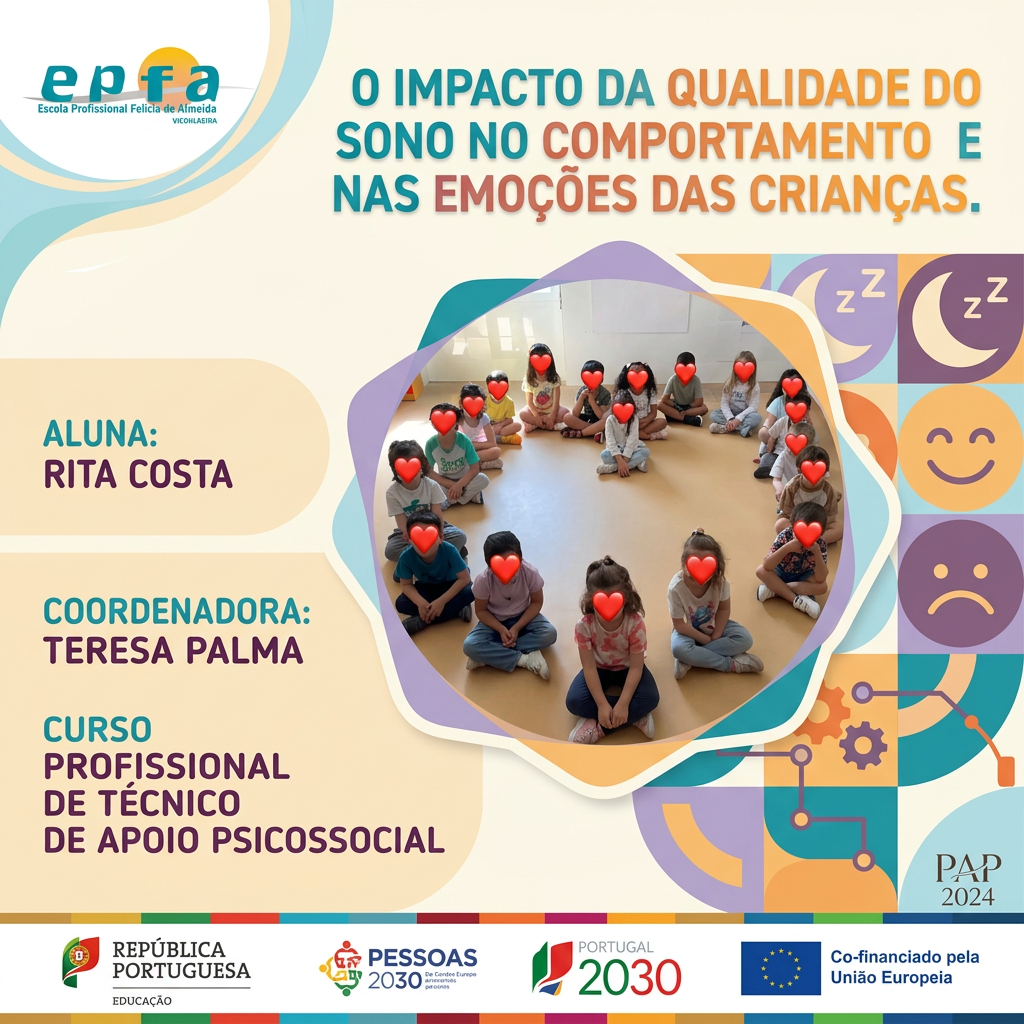 AI Design for para apresentacao da PAP, quero um slide com cores chamativas mas nao muito . com esta imagem e esse titulo, os logotipos e o texto. quero muito criativo