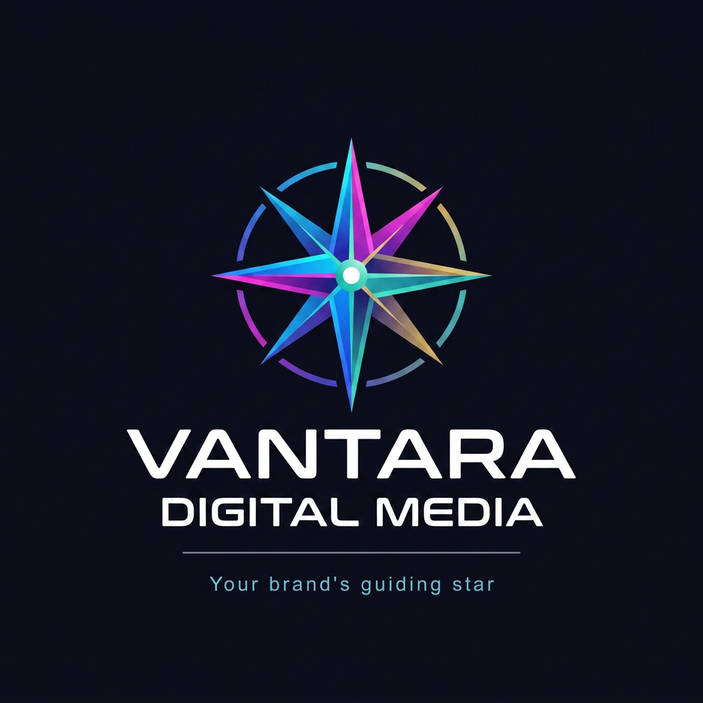 AI Design for i am attached my previous logo colour theme also change my logo and change vantara digital media