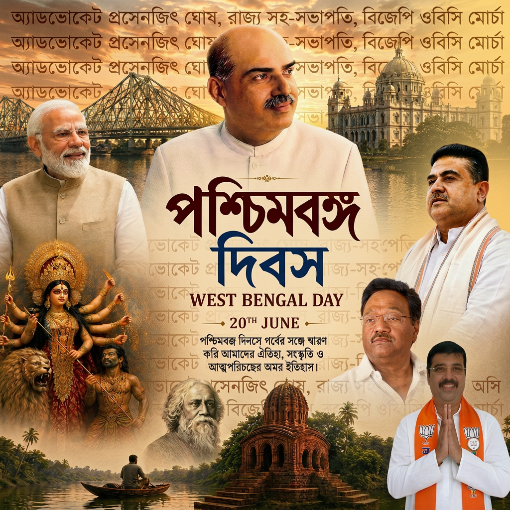 AI Design for ADD " অ্যাডভোকেট প্রসেনজিৎ ঘোষ, রাজ্য সহ-সভাপতি, বিজেপি ওবিসি মোর্চা" behind the picture