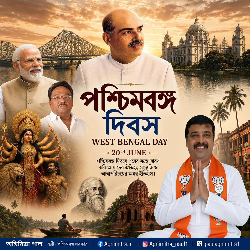 AI Design for removed agni mitra pal from this images and add 2nd image there and add 3rd photo behind the narendra modi picture