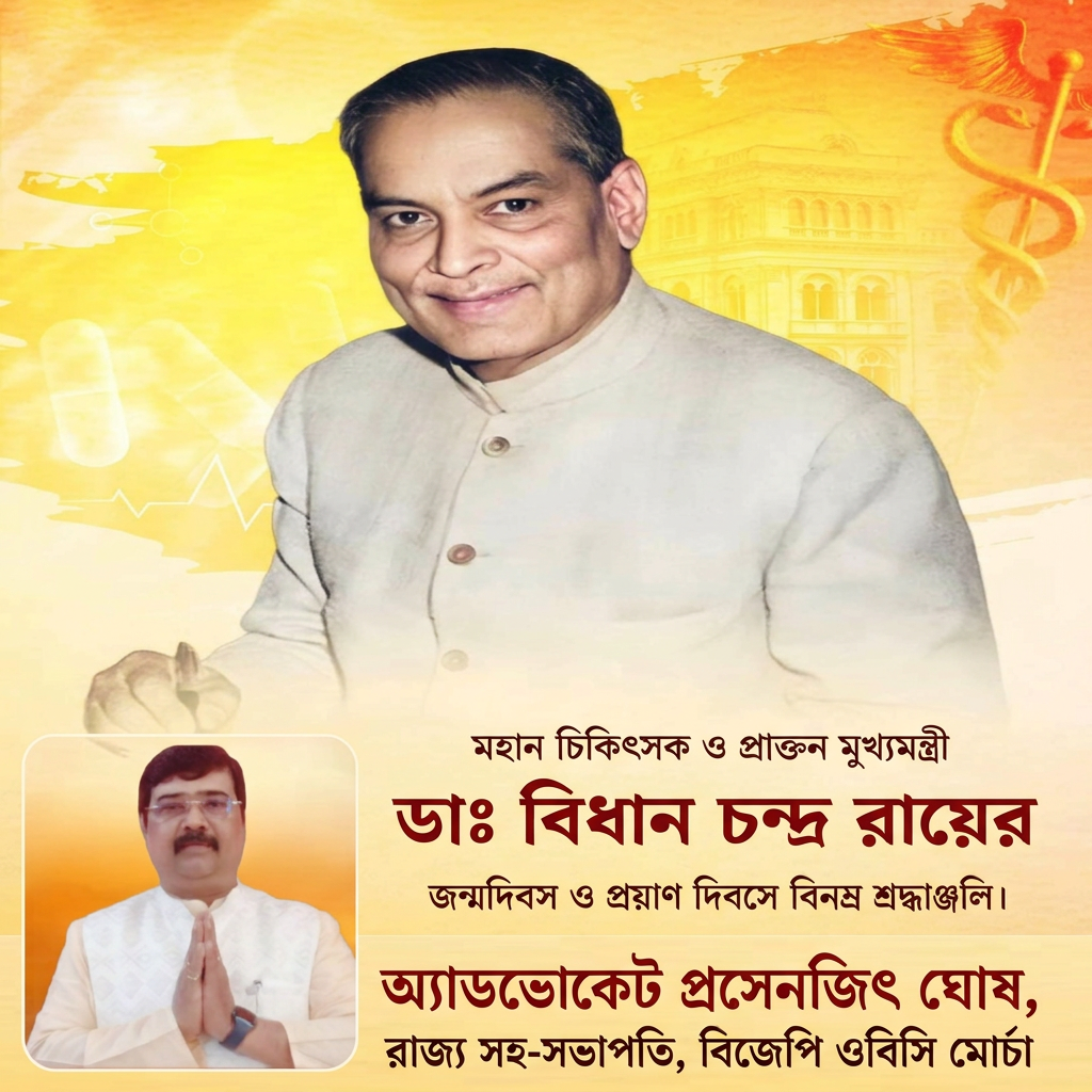 add this small beneath left of 1st images matching with image background and mention "অ্যাডভোকেট প্রসেনজিৎ ঘোষ, রাজ্য সহ-সভাপতি, বিজেপি ওবিসি মোর্চা" beneath the added photo