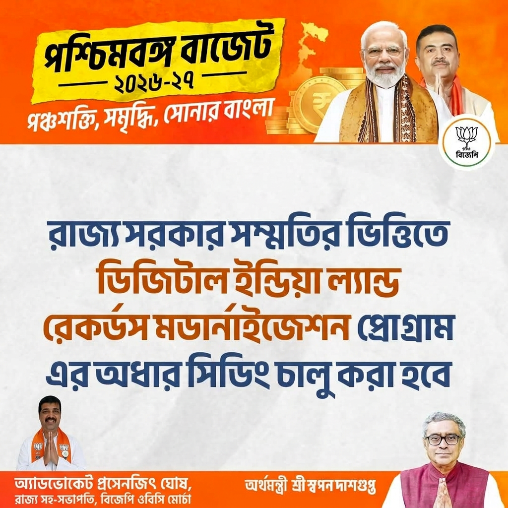 AI Design for add this small photo in the beaneth left corner and mention"অ্যাডভোকেট প্রসেনজিৎ ঘোষ, রাজ্য সহ-সভাপতি, বিজেপি ওবিসি মোর্চা" beaneth the photo