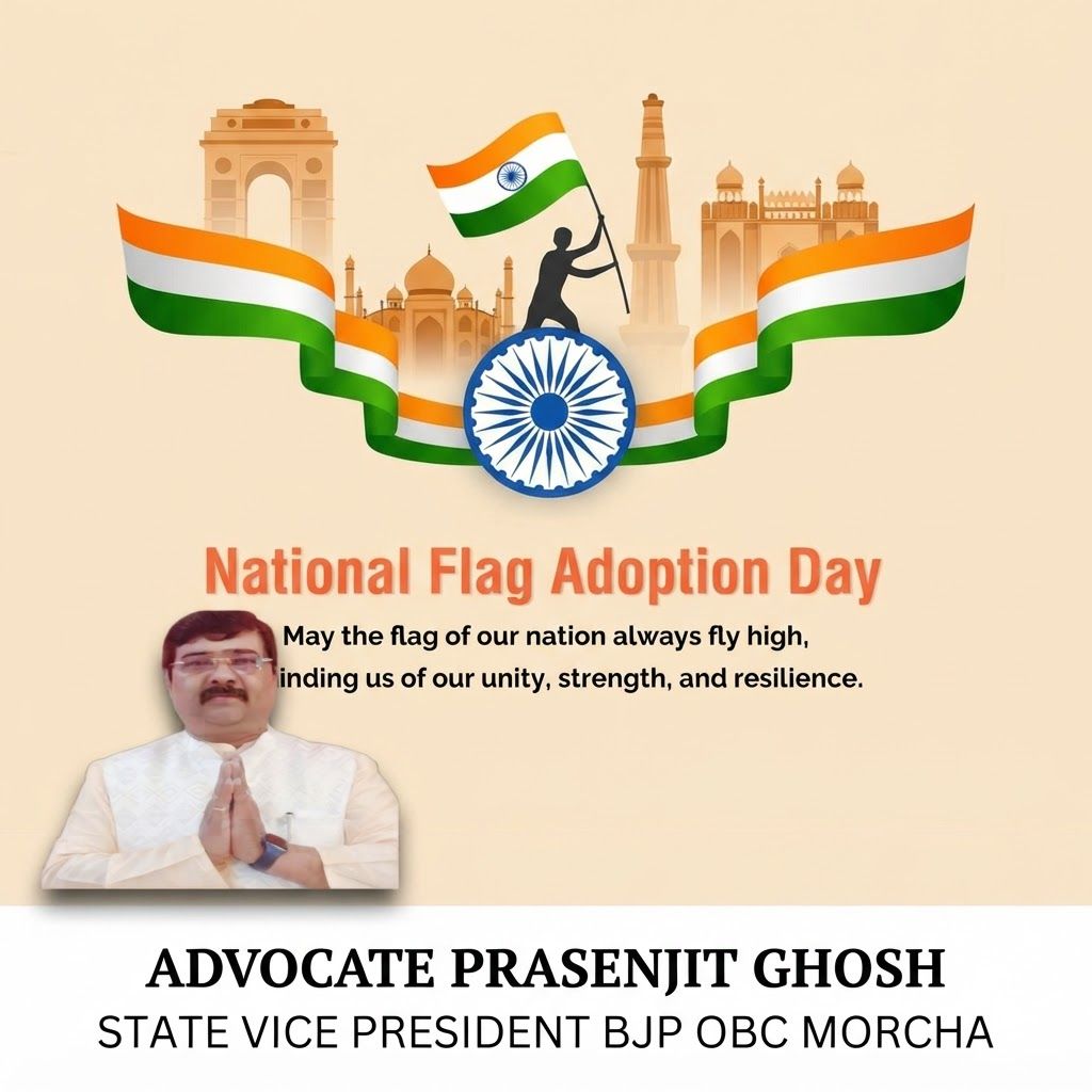 AI Design for add this small beneath left of 1st images melt with image background and mention " ADVOCATE PRASENJIT GHOSH STATE VICE PRESIDENT BJP OBC MORCHA
"
beneath the whole photo