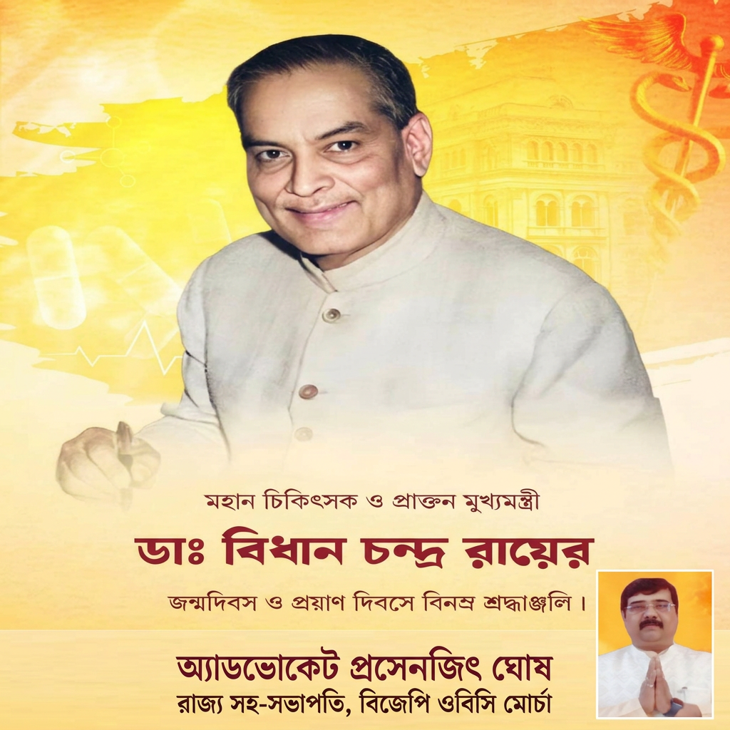 add this small beneath right of 1st images matching with image background and mention "অ্যাডভোকেট প্রসেনজিৎ ঘোষ, রাজ্য সহ-সভাপতি, বিজেপি ওবিসি মোর্চা" beneath the added photo