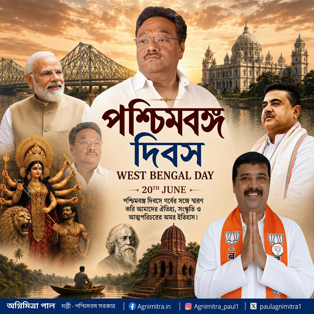 AI Design for removed agni mitra pal from this images and add 2nd image there and add 3rd photo behind the narendra modi picture
