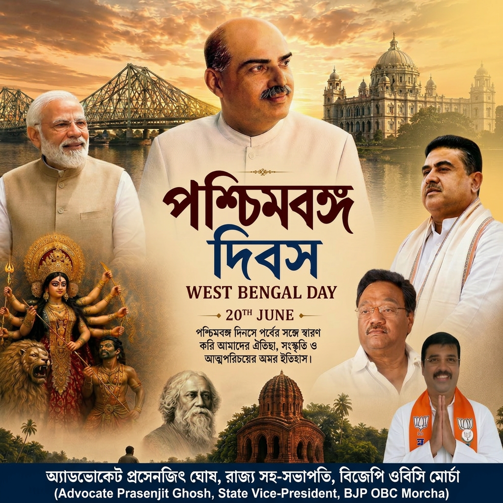 AI Design for ADD " অ্যাডভোকেট প্রসেনজিৎ ঘোষ, রাজ্য সহ-সভাপতি, বিজেপি ওবিসি মোর্চা" beaneath the picture