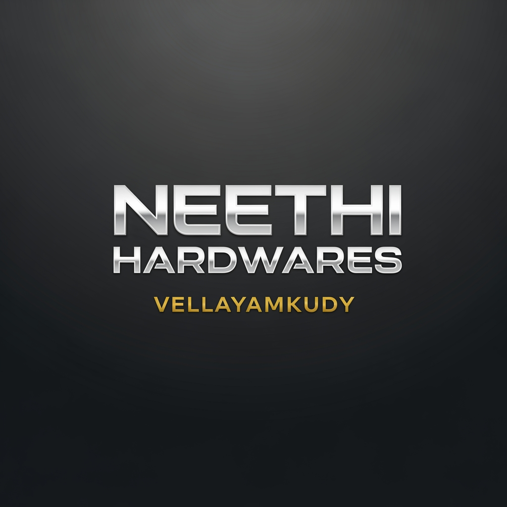 AI Design for HEADER FOR MY BROCHURE WHICH I AM CURRENTLY MAKING IN PHOTOSHOP I WANT THE COMPANY HEADER SECTION ATTRACTIVE AND BEAUTIFUL COMPANY NAME :"NEETHI HARDWARES", PLACE:"VELLAYAMKUDY",I SELL WIRES AND SWITCHES,PLUMPING,SANITARY,HOME LIGHTING PRODUCTS,AND PUMPSET