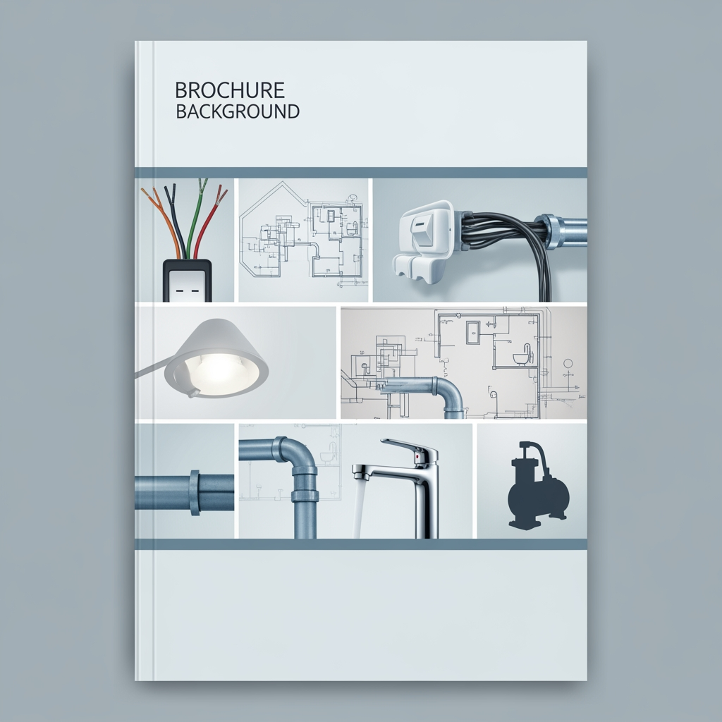 AI Design for CAN YOU CREATE A BROCHURE BACKGROUND FOR MY SHOP WHICH I SELL WIRES AND SWITCHES,PLUMPING,SANITARY,HOME LIGHTING PRODUCTS,AND PUMPSET PROVIDE SPACE FOR HEADER SECTION AND FOOTER SECTION IN A4 POTRAIT SIZE