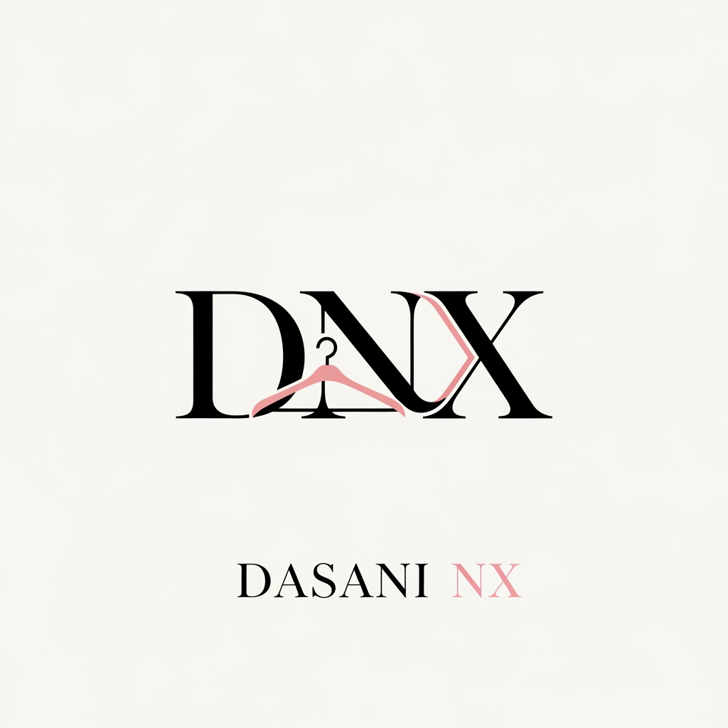 AI Design for Minimal luxury fashion logo, create elegant monogram uDesign a premium women clothing brand logo for DASANI NX, use DNX monogram, luxury editorial typography similar to fashion magazines, minimalist vector logo, elegant clean lines, subtle hanger integration, sophisticated international fashion retailer, imported women wear brand, black and gold luxury style, modern high-end boutique aesthetic, flat vector designsing letters D N X, integrate a modern clothing hanger smoothly into the typography, premium women fashion retail brand, international imported clothing boutique, clean vector logo, luxury serif typography like Vogue magazine, black white and soft pink color palette, minimalist, high-end fashion identity, professional branding, no mockup background