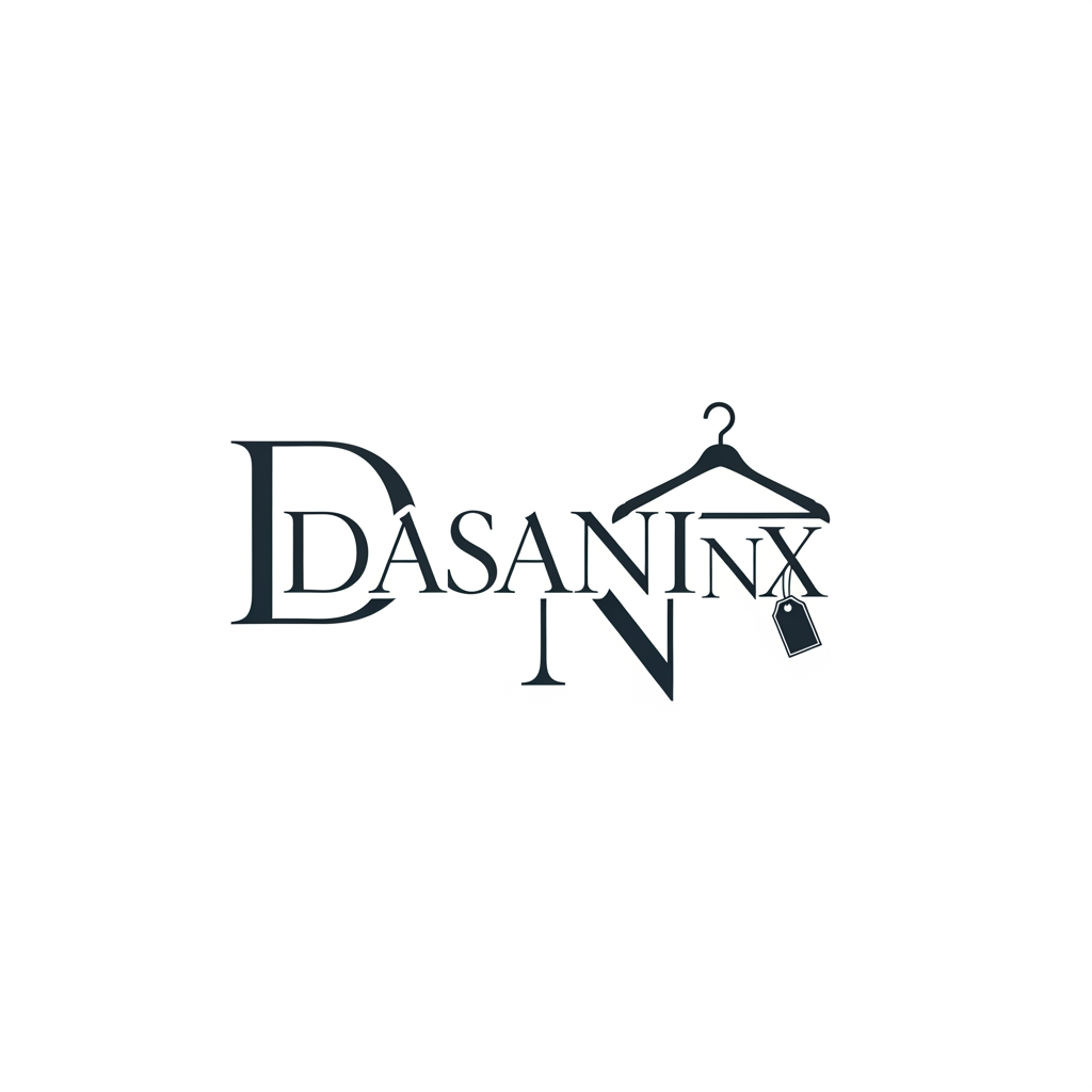 AI Design for Create logo for women fashion retail brand DASANI NX, stylish DNX typography with integrated clothing hanger and fashion tag element, instantly recognizable as women apparel brand, premium imported clothing store, luxury modern typography, feminine but professional, minimal vector logo, suitable for packaging, instagram and clothing labels, white background