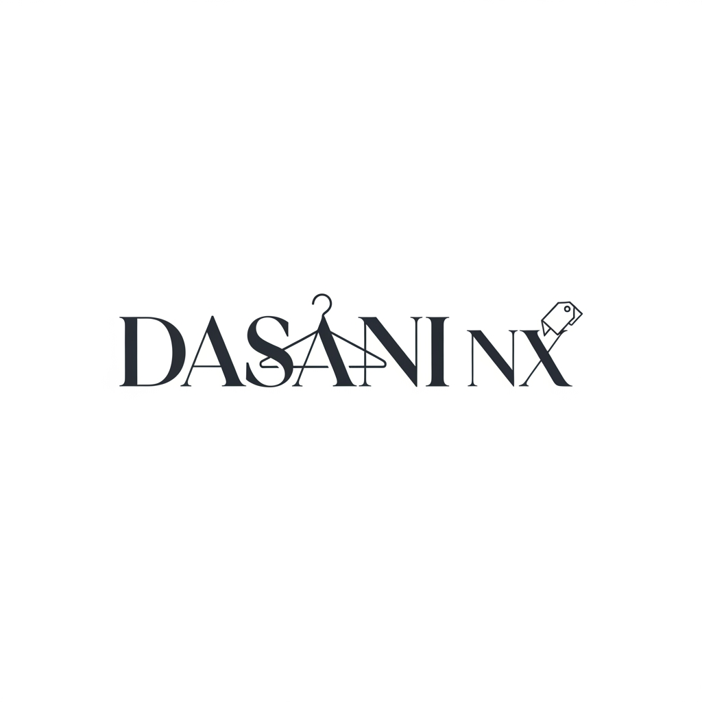 AI Design for Create logo for women fashion retail brand DASANI NX, stylish DNX typography with integrated clothing hanger and fashion tag element, instantly recognizable as women apparel brand, premium imported clothing store, luxury modern typography, feminine but professional, minimal vector logo, suitable for packaging, instagram and clothing labels, white background