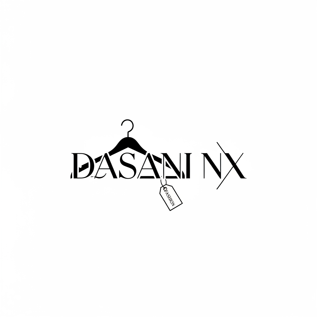 AI Design for Create logo for women fashion retail brand DASANI NX, stylish DNX typography with integrated clothing hanger and fashion tag element, instantly recognizable as women apparel brand, premium imported clothing store, luxury modern typography, feminine but professional, minimal vector logo, suitable for packaging, instagram and clothing labels, white background