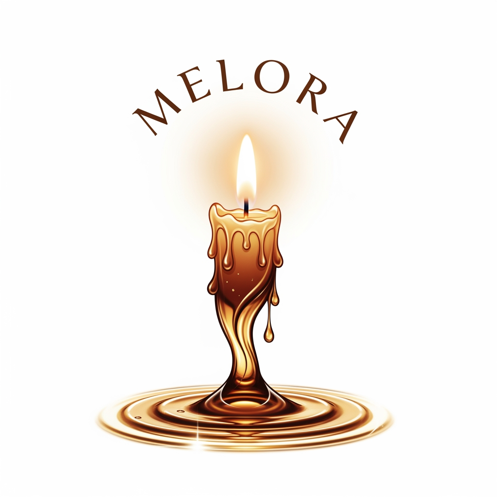 AI Design for i want a logo for a hair oil brand called Melora. It is a candle which turn into oil