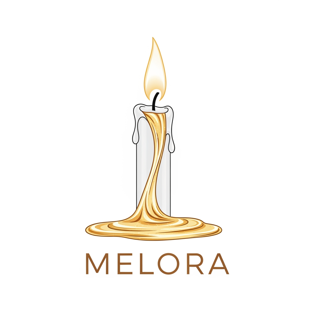 AI Design for i want a logo for a hair oil brand called Melora. It is a candle which turn into oil