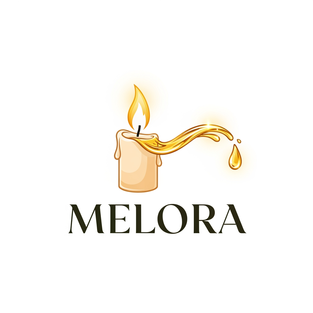 AI Design for i want a logo for a hair oil brand called Melora. It is a candle which turn into oil
