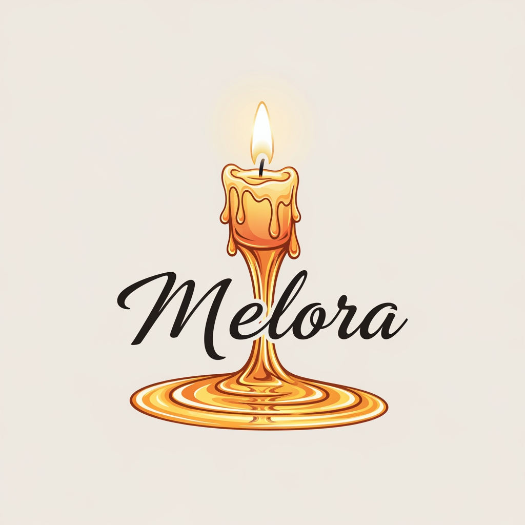 AI Design for i want a logo for a hair oil brand called Melora. It is a candle which turn into oil