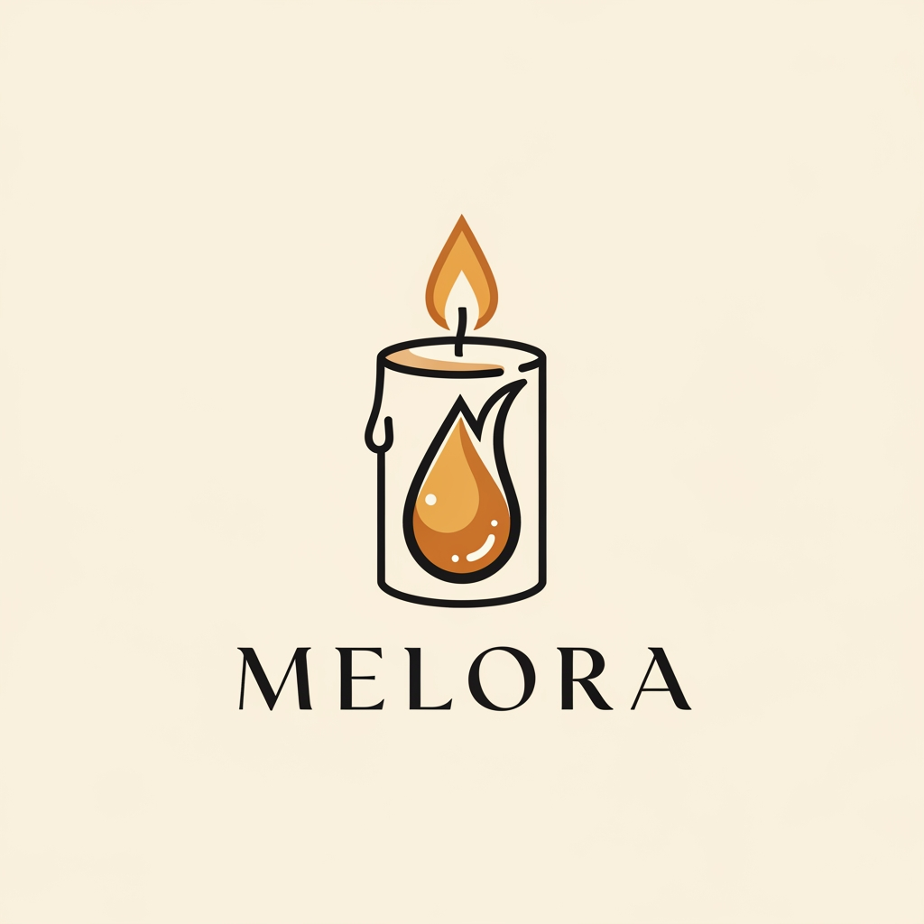 AI Design for i want a logo for a hair oil brand called Melora. It is a candle which turn into oil
