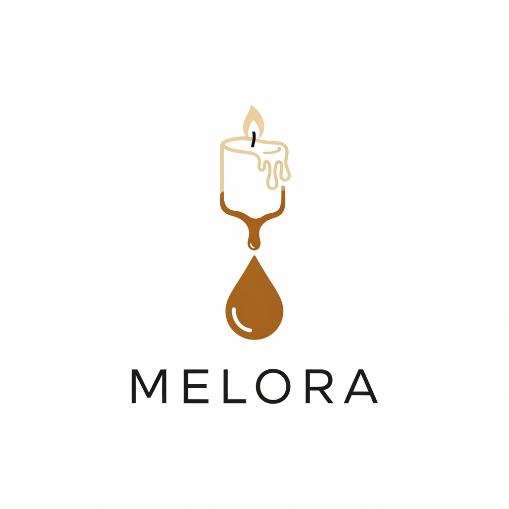 AI Design for i want a logo for a hair oil brand called Melora. It is a candle which turn into oil. I want a minimal logo
