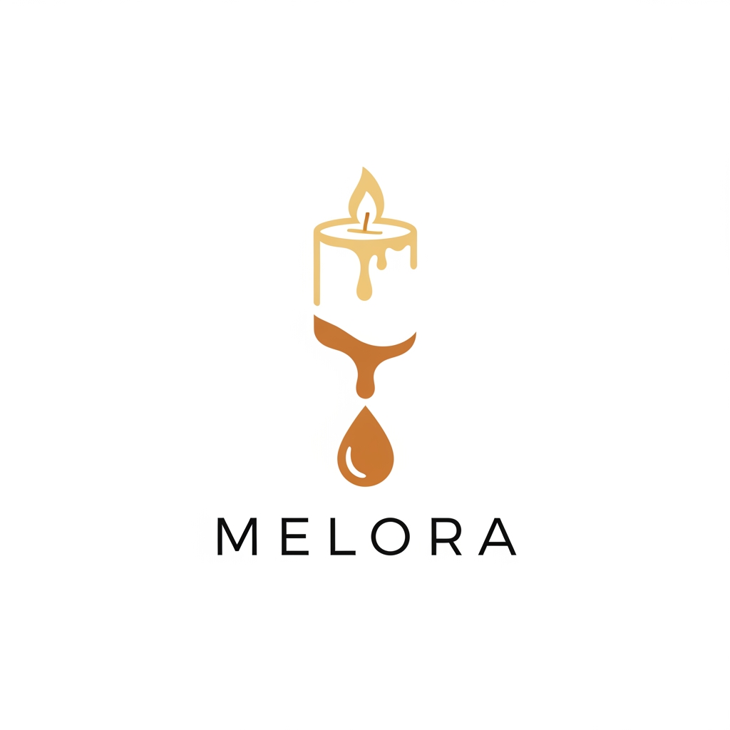 AI Design for i want a logo for a hair oil brand called Melora. It is a candle which turn into oil. I want a minimal logo